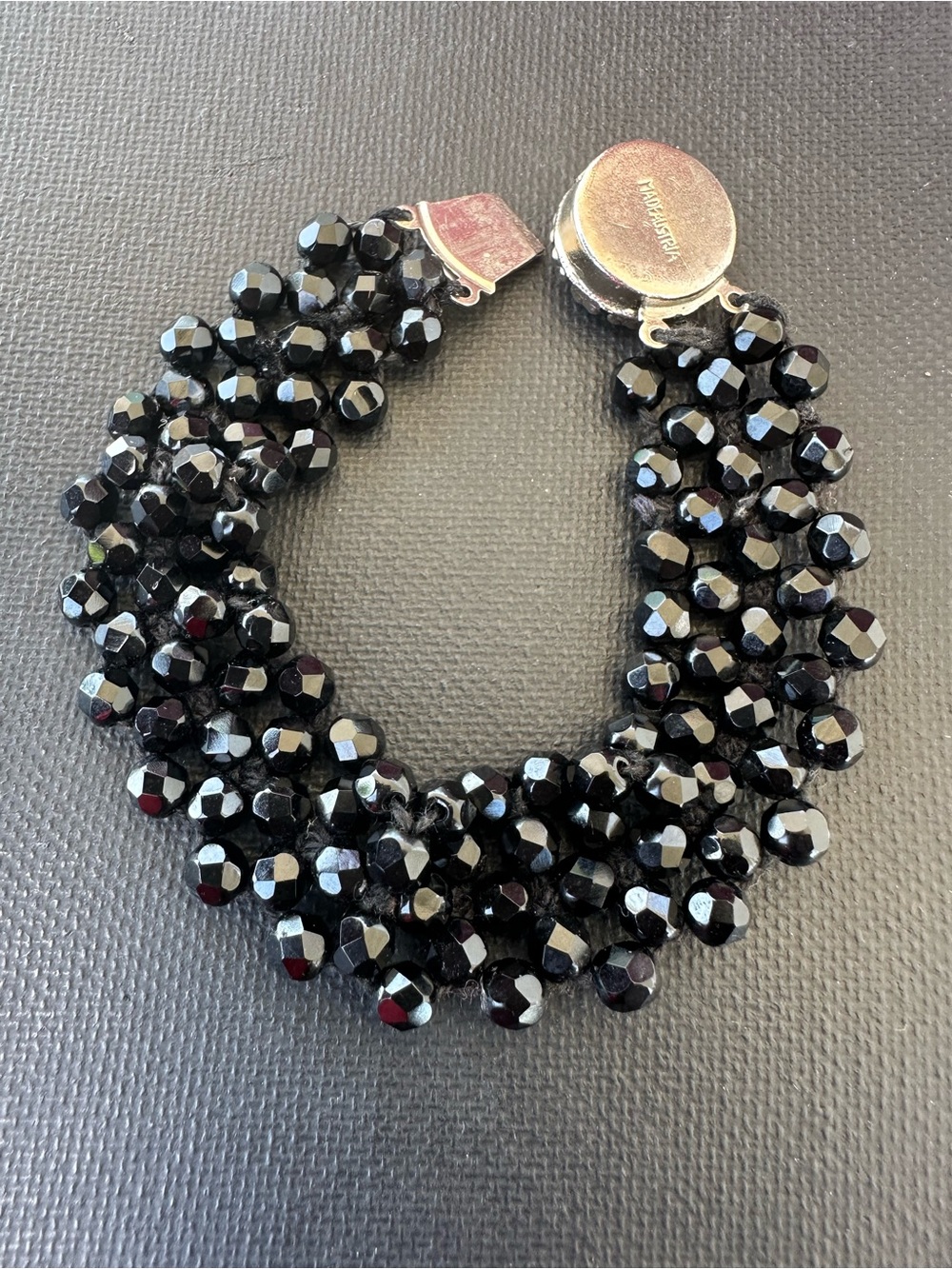 Vintage Made In Austria Black Faceted Beads & Silver Tone Bracelet - Picture 3 of 6